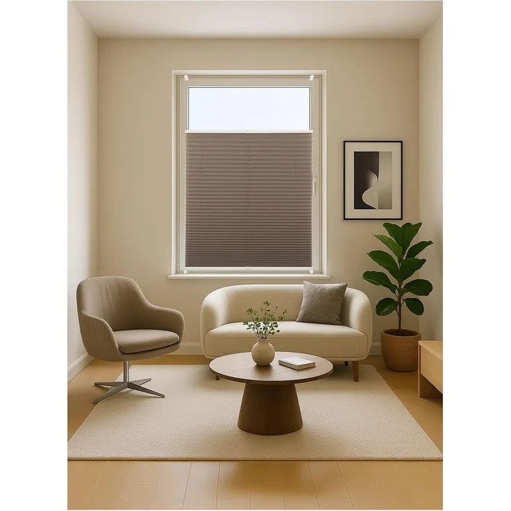 ondeco Plissee ohne Bohren mit Klemmträger viele Farben, Sonnenschutz für Fenster innen, Lichtschutz und Blickdicht, Plissee klemmfix Faltrollo Sichtschutz für Tür - Braun - 50x130 cm