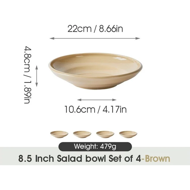JIWOO Suppenteller 4er Ø22cm, Speiseteller Pastateller Salatteller Dessertteller Plate, (4 St), Keramik Tellerset Weiß mikrowellen- und spülmaschinenfest Ø21,2 cm – Bild 1