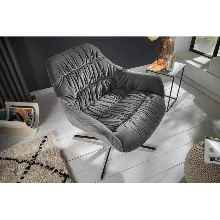 riess-ambiente Sessel BIG DUTCH grau / schwarz, Wohnzimmer · Samt · 360° drehbar · Retro – Bild 3