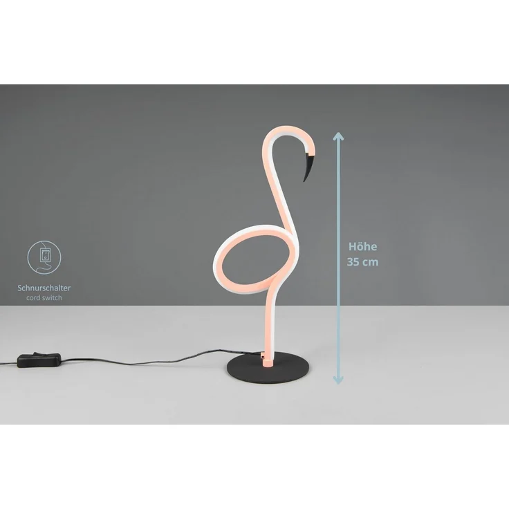 lightling LED Tischleuchte Inga, LED fest integriert, Warmweiß, mit Schnurschalter, IP20 Indoor, Flamingo-Design, pink – Bild 2