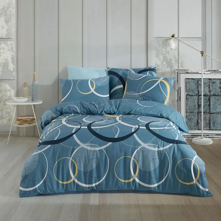 Buymax Bettwäsche Wave, Bettgarnitur, Bettbezug Set, Renforcé: 100% Baumwolle, 2 teilig, mit Reißverschluss, gemustert, Kreise, Blau, Petrol, 135x200 cm – Bild 8