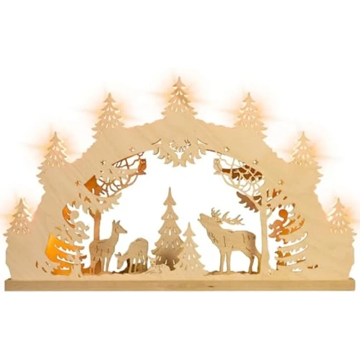 Weigla LED Schwibbogen Hirschfamilie, Lichterbogen aus Holz, NATUR, Made in Germany (1-tlg), Erzgebirge garantiert, Weihnachtsdeko Innen, Weihnachtsbeleuchtung – Bild 1