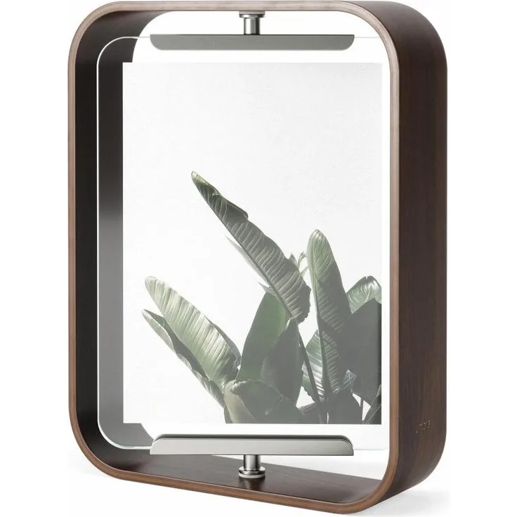 Umbra Tischbilderrahmen Bellwood, zweiseitiger Bilderrahmen, Holz, Glas, Stahl, Walnuss Antik, für 10 x 15 und 13 x 18 cm, 1019922-746