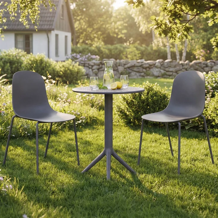 Gartenmöbel-Set ELLA mit 2 Stühlen - 162 x 60 x 85 cm, Kunststoff, Dunkelgrau | Balkonset Gartenset Tisch mit Stühlen Bistroset Outdoor – Bild 3