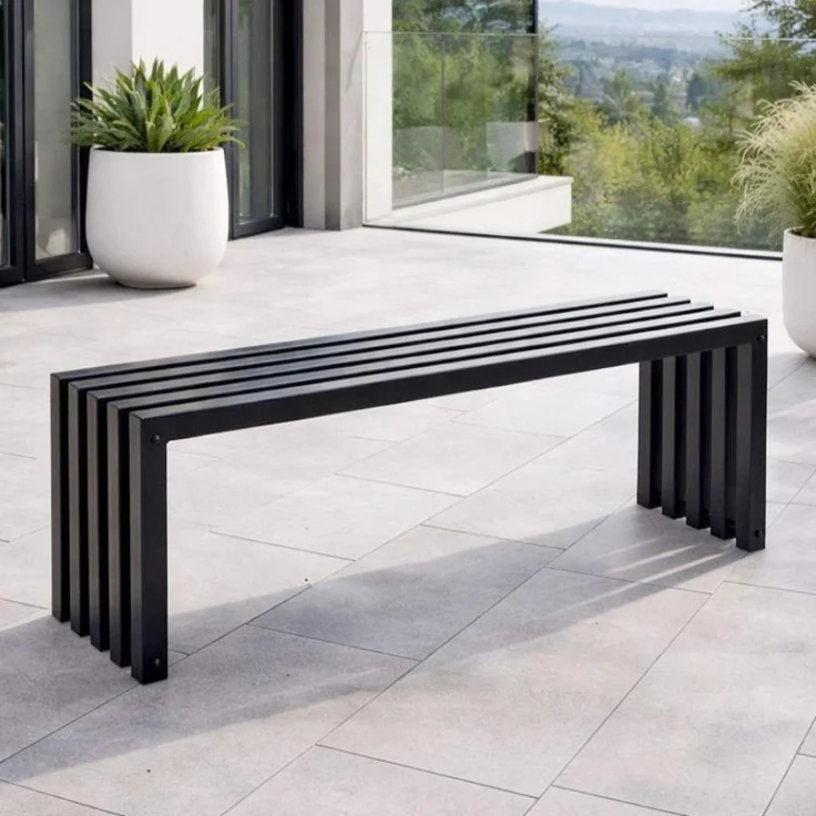 DanDiBo Gartenbank Metall Massiv Wetterfest Schwarz 120 cm Sitzbank Modern 96245 Ida Parkbank Eisen – Bild 1