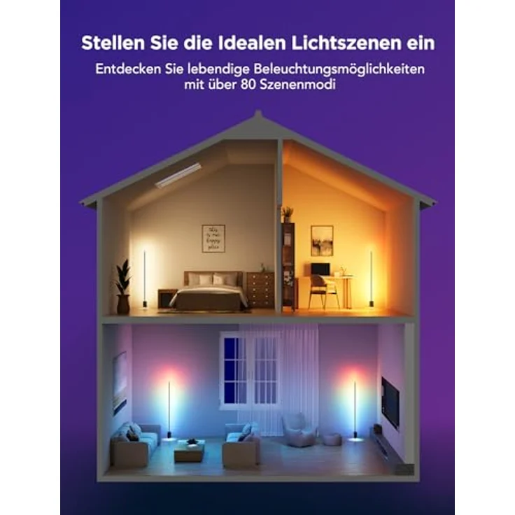 Govee Smart Stehlampe 2 mit Matter, RGBIC Stehlampe Dimmbar funktioniert mit Alexa, 1725 lm moderne Stehlampe schwarz mit Musiksynchronisierung, Szenenmodi, Stehleuchte für Schlafzimmer, Wohnzimmer – Bild 5