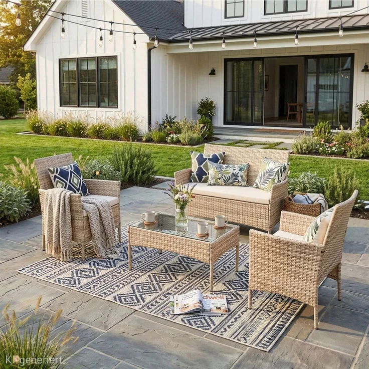SVITA Sitzgruppe BROOKLYN, (Set, Gartenlounge mit Abdeckhaube), 4-teilig, Polyrattan Lounge Set, wetterfest, inkl. Kissen, Beige – Bild 2