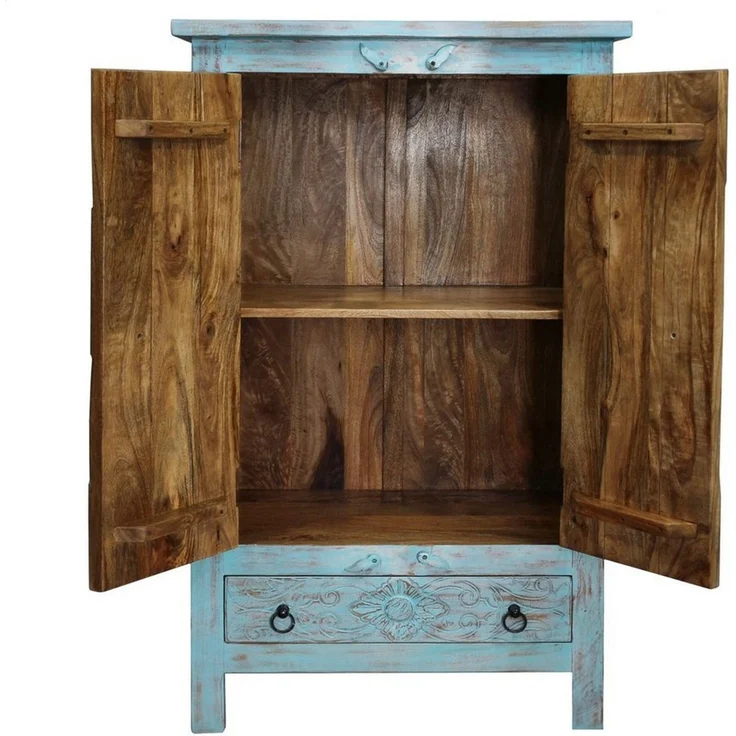 Oriental Galerie Mehrzweckschrank Türkiser Schrank Kala Indien 125 cm – Bild 2