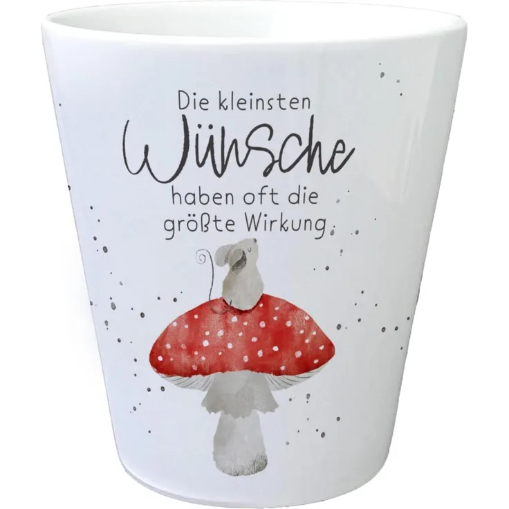 speecheese Blumentopf Maus auf Fliegenpilz Blumentopf mit Spruch Kleinste Wünsche größte