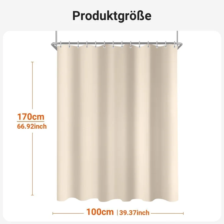 Duschvorhang 90x90 Beige Antischimmel Stoff Wasserabweisend waschbar – Bild 6