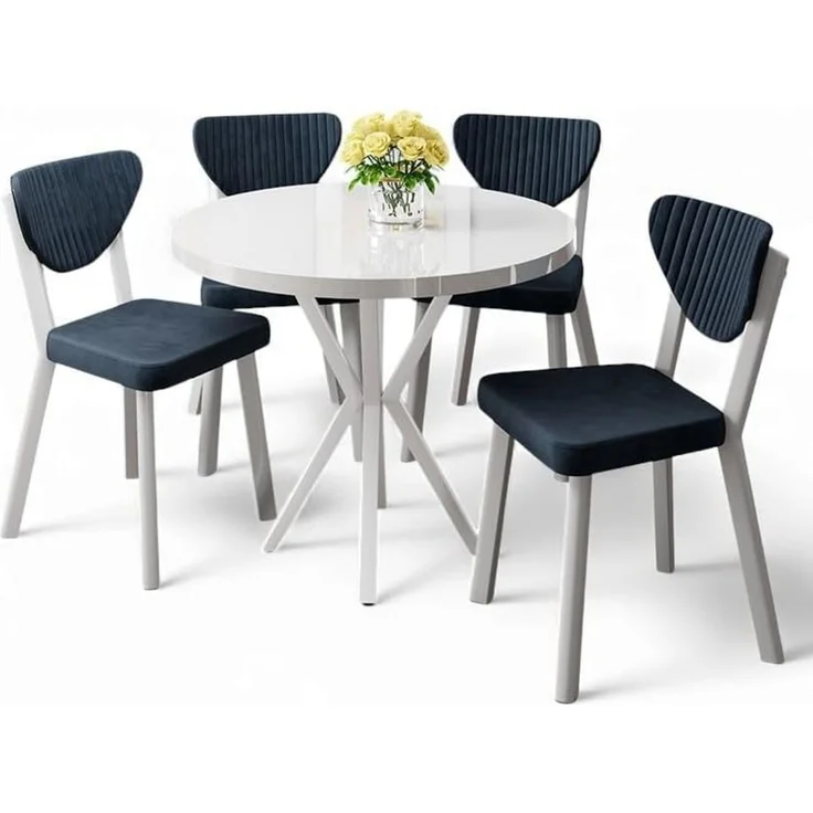 Modernes 5-teiliges Esszimmer-Set mit Tisch und Stühlen, Weiß & Anthrazit, 100% melaminbeschichtete Spanplatte, Metallbeine, skandinavisches Design – Bild 1