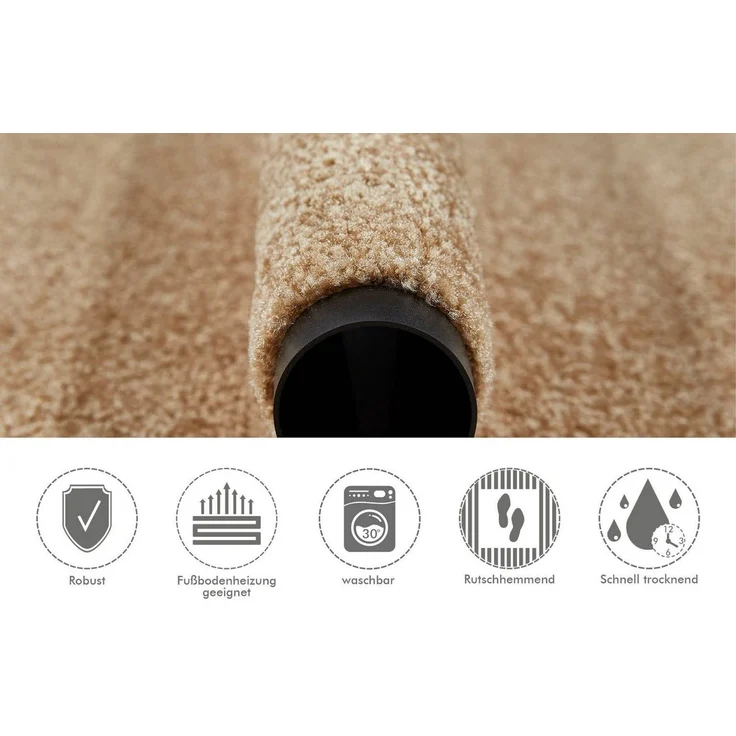 Andiamo 'Super Wash & Clean' Fußmatte, Made in Belgium, rechteckig, Höhe: 7 mm, rutschhemmend, waschbar, Beige, 90 x 120 cm (Rechteckig) – Bild 2