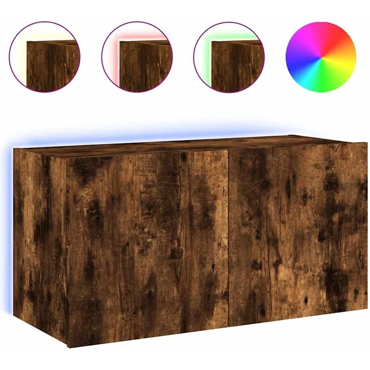 TV-Wandschrank, Fernsehschrank mit LED-Leuchten Räuchereiche 80 x 35 x 41 cm – Bild 2