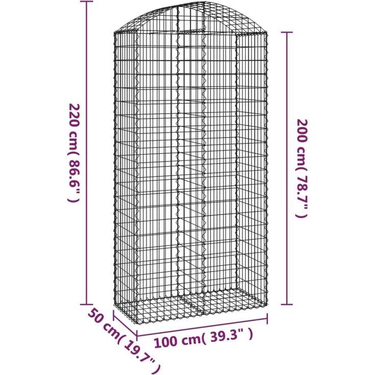 vidaXL Gabione mit Hochbogen 100x50x200/220 cm Verzinktes Eisen 153440 – Bild 5