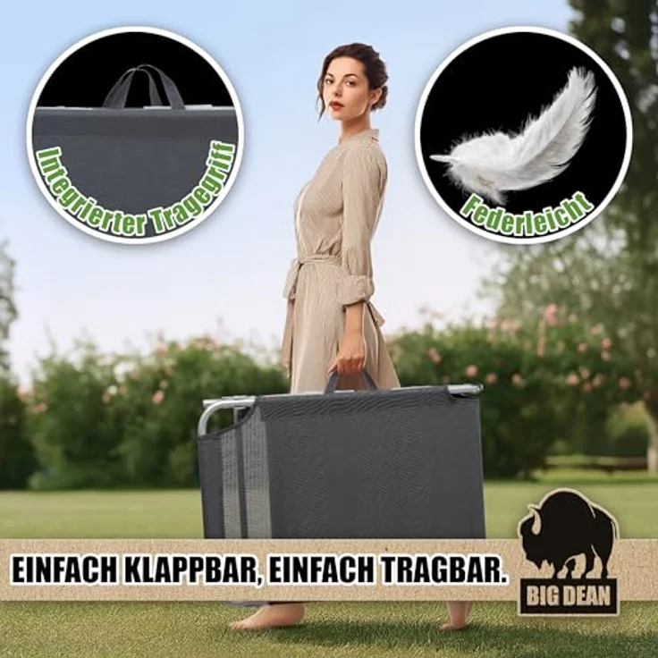 BigDean Sonnenliege klappbar mit Kopfkissen extra hoch dunkelgrau 150 kg belastbar - hochwertige Gartenliege für Balkon, Garten & Strand – Bild 8