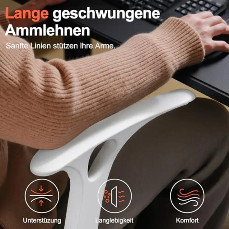 COMHOMA Ergonomischer Bürostuhl Schreibtischstuhl Gamingstuhl, mit Armlehnen, atmungsaktives Mesh, V-förmige Rückenlehne, verstellbar, Wippfunktion, Hochdichter Schaumstoffsitz, leise Rollen, grau – Bild 7