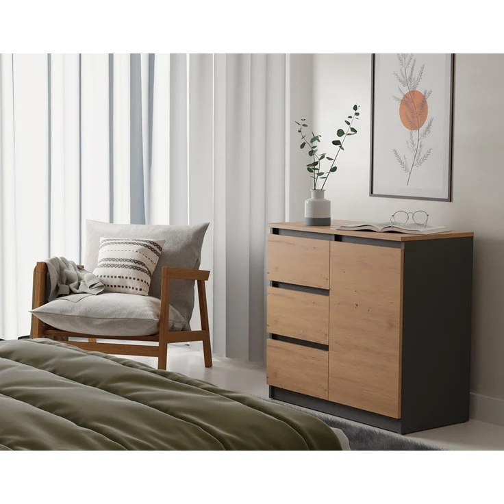 ibonto NACHTKOMMODE HANDWERKLICHE EICHE 40x80x75cm (H 75 x T 40 x B 80 cm) – Bild 4