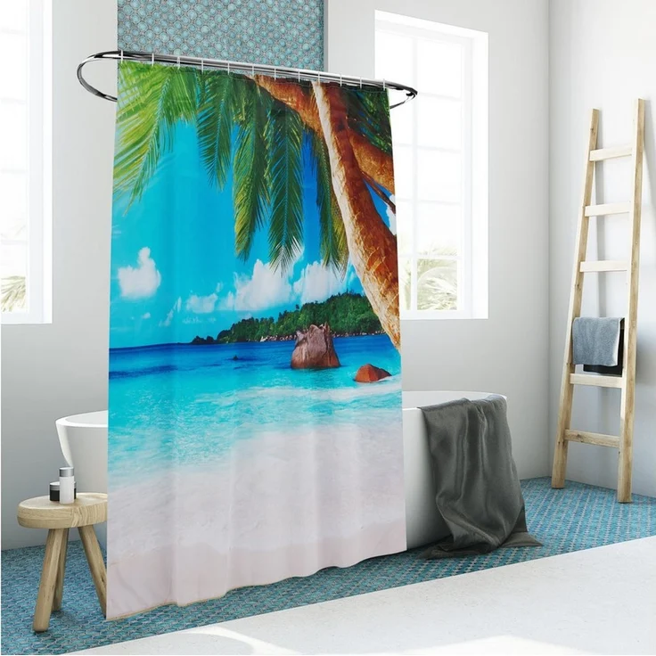 relaxdays Duschvorhang 180x200 cm mit Motiv Breite 180 cm (Tropical), 180x200 cm, J – Bild 2