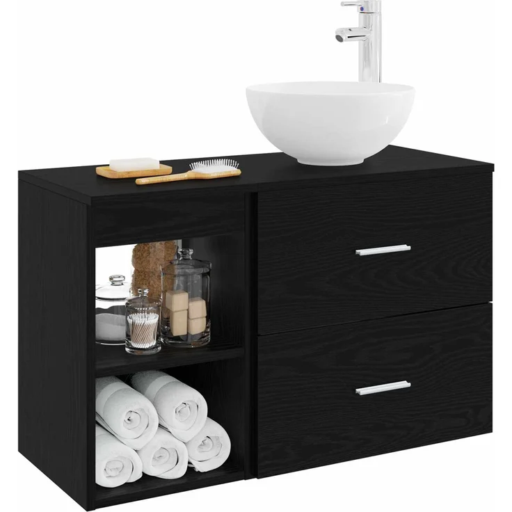 vidaXL Badezimmerschrank-Set 2 stk. Schwarze Eiche 79,5 x 35 x 80 cm 3403865 – Bild 3