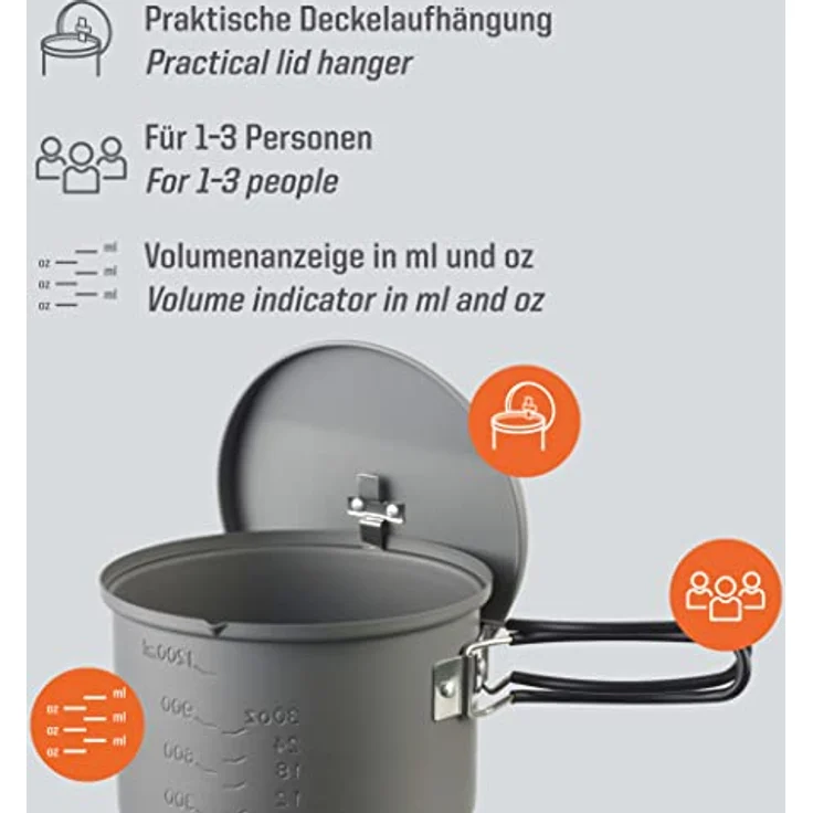 ESBIT Spiritus-Kochset Topf Aluminium 1 5 l Aluminium Schwarz Aluminium 15 4 cm – Bild 3
