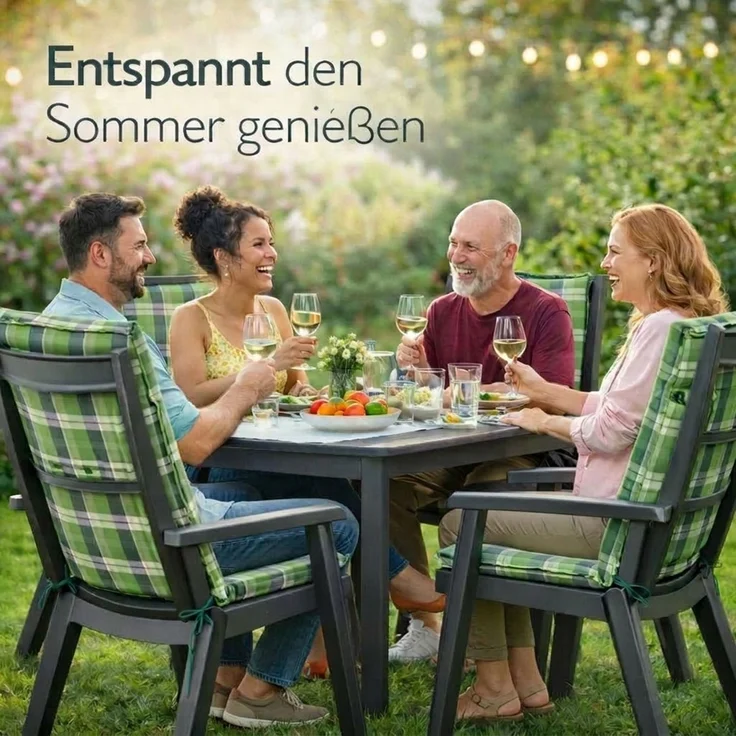 BURI 4x Auflagen Set Hochlehner für Gartenstühle 120x48x7cm Sesselauflagen Polster UV Lichtecht - Gartenstuhlauflagen Karo Muster Stuhlkissen mit Dicker Schaumstoff Füllung (Grün/Grau) – Bild 8