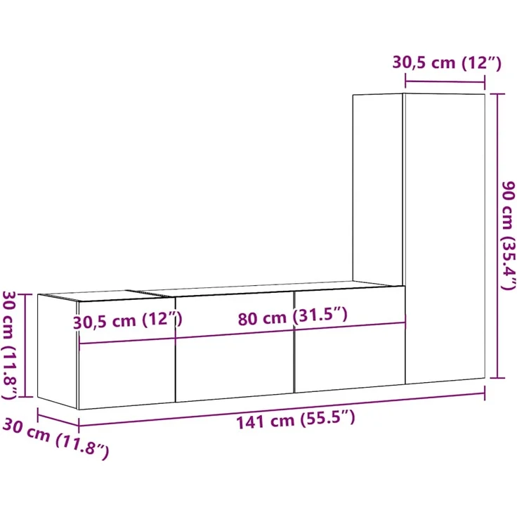 vidaXL TV-Wandschränke 3 Stk. Artisan-Eiche Holzwerkstoff 3328958 – Bild 9