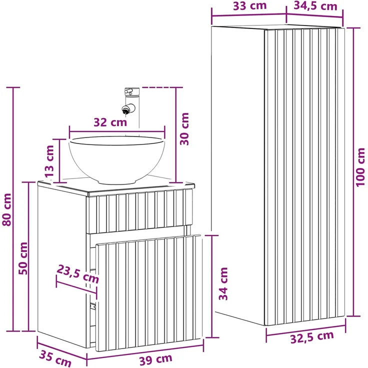 vidaXL Badezimmerschrank-Set 2 stk. Schwarz 33 x 34,5 x 100 cm 3406134 – Bild 10