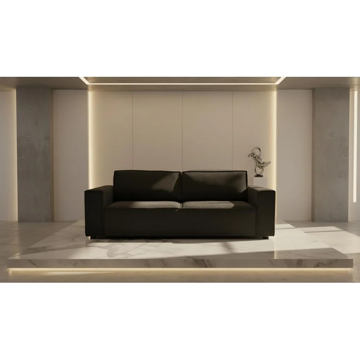 Wohnero24 Schlafsofa HIRA 240x102 cm – Premium Cord Sofa Schwarz mit Schlaffunktion 191x152 cm & Bettkasten – Bild 3