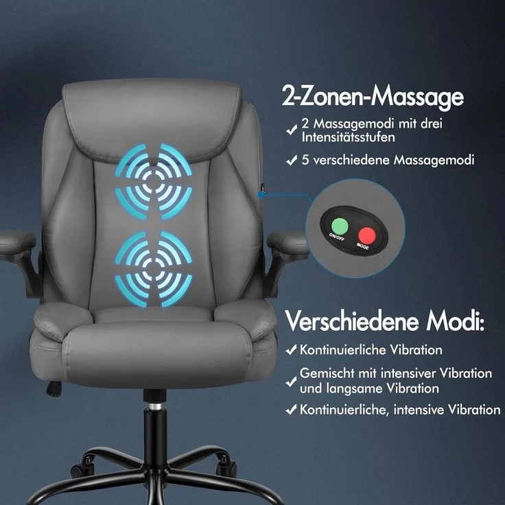 ALFORDSON Massage-Bürostuhl Pu-Leder 150kg Belastbarkeit 90-135° Rückenlehne – Bild 3