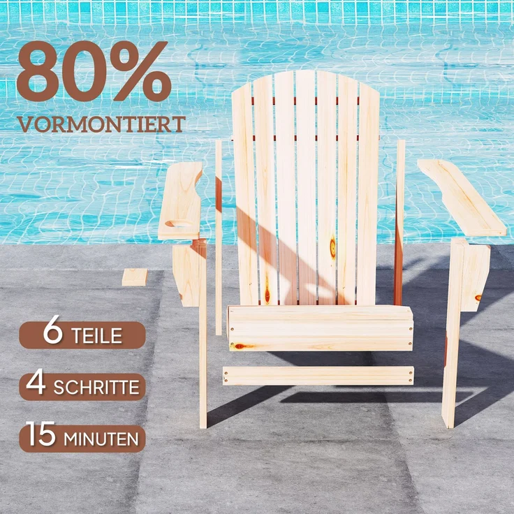 Adirondack-Gartenstuhl mit Becherhalter Gartenliege Balkonstuhl Massivholz Natur 72 x 95 x 93 cm--Natur--93x95x72cm--YOUDENOVA – Bild 7