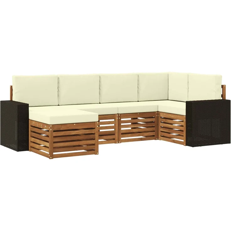 vidaXL Outdoor-Sofagarnitur 6 stk. 5-Sitzer Natur und Creme 3384571 – Bild 2
