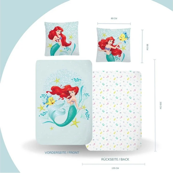 MTOnlinehandel Kinderbettwäsche Disney Arielle Meerjungfrau, Flanell, Biber, 2 teilig, Disney's Mermaid Prinzessin Mädchen-Bettwäsche – Bild 2