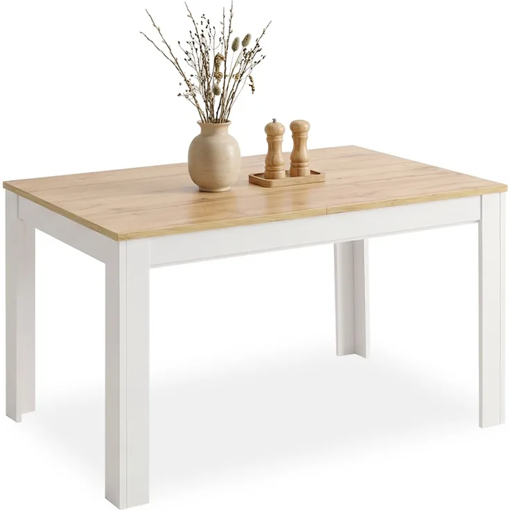 Esstisch ausziehbar 135x86 cm Wohnzimmertisch Weiß Holz Eiche Küchentisch Esszimmertisch Holztisch Tisch