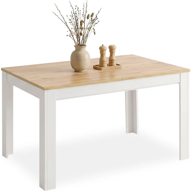 Esstisch ausziehbar 135x86 cm Wohnzimmertisch Weiß Holz Eiche Küchentisch Esszimmertisch Holztisch Tisch – Bild 1
