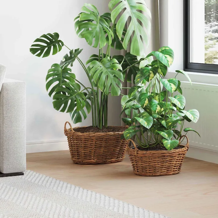 vidaXL Blumentopfkorb mit Speicher GENDT 2 stk. Naturbraun Kubu Rattan 42020964