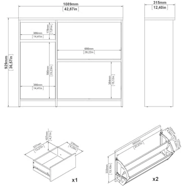 Dmora - Schuhschrank Maxime, Schuhregal, Mehrzweck-Eingangsgarderobe, Möbel für Schuhe, 109x32 h93 cm, Schwarz – Bild 2