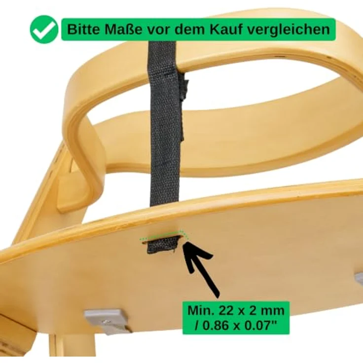Schrittgurt mit Gurtpolster für Hochstuhl, 1 Set, Schwarz, kompatibel mit Hauck Alpha Beta, Stokke Tripp Trapp, roba Sit Up, Gurtschoner für Frontbügel, weiches Gurtpolster – Bild 7
