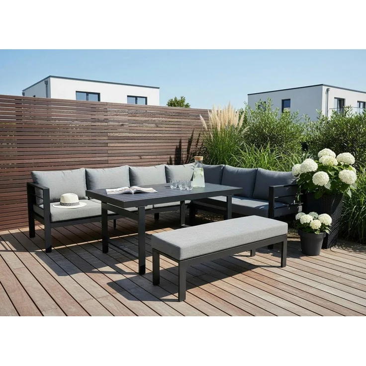 KONIFERA Gartenlounge-Set New Jersey, (Set, 14-tlg, 2x Sofa, 1x Bank, 1x Tisch, 3x Sitzauflage, 7x Rückenkissen), bestehend aus 2 Sofas, 1 Bank, 10 Sitz- und Rückenkissen, 1 Tisch – Bild 5