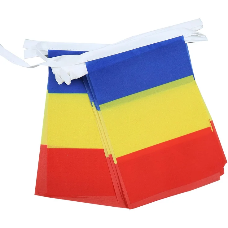 AZ FLAG - Fahnenkette Rumänien 6 Meter Mit 20 Flaggen - 21x14 cm - Rumänische Girlande Flaggenkette 14x21 Cm