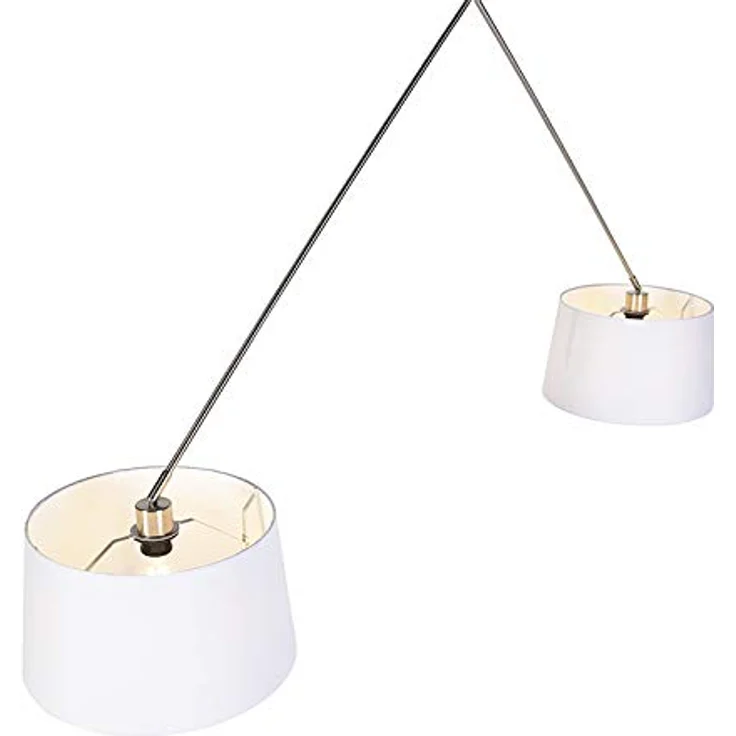 QAZQA Landhaus Vintage Rustikale Pendellampe mit weißen Leinenschirmen, 2-flammig, Stahl nickel-matt, Ø 35 cm, dimmbar – Bild 5