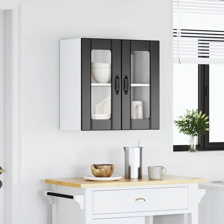 vidaXL Küchen-Hängeschrank mit Glastür Lucca Schwarz Holzwerkstoff 853908 – Bild 2