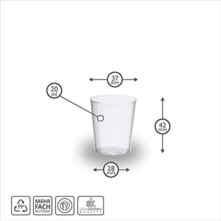 Silverkitchen 50 Schnapsgläser 2cl - bruchsichere Mehrwegbecher wiederverwendbare Schnaps Becher transparent Trinkbecher aus Plastik Made In Germany – Bild 7