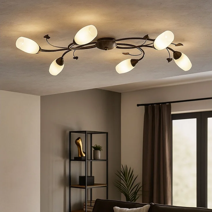 Deckenlampe, rostfarben, Glas alabaster, Blätter Design, B 106 cm – Bild 3