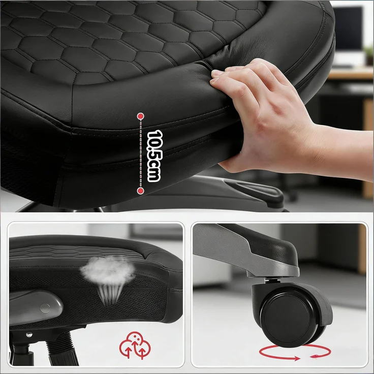 Faumrta Bürostuhl mit Hoher Rückenlehne,Exekutivstuhl,Bossstuhl(nur mit Bürostühlen)Metal+Mesh,Nylon,PU73cm*67.5cm*120cmSchwarz – Bild 8
