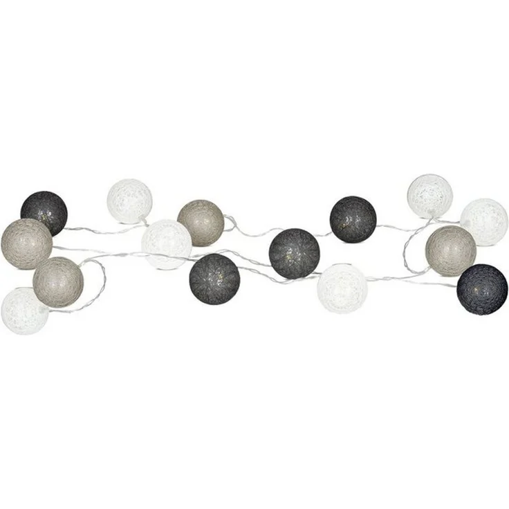 levandeo 15er Lichterkette LED Kugeln Lampions Baumwolle Grau Weiß Cotton Girlande Deko Cottonballs – Bild 4