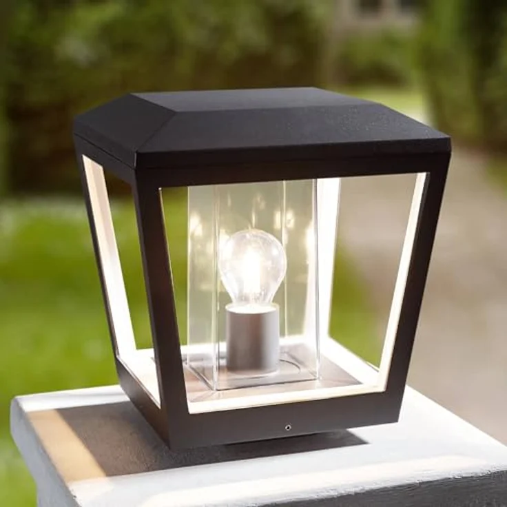 Lucande Außenleuchte Dunia, spritzwassergeschützt, schwarz, Aluminium, 1 flammig, E27, Wegeleuchte Pollerleuchte – Bild 2
