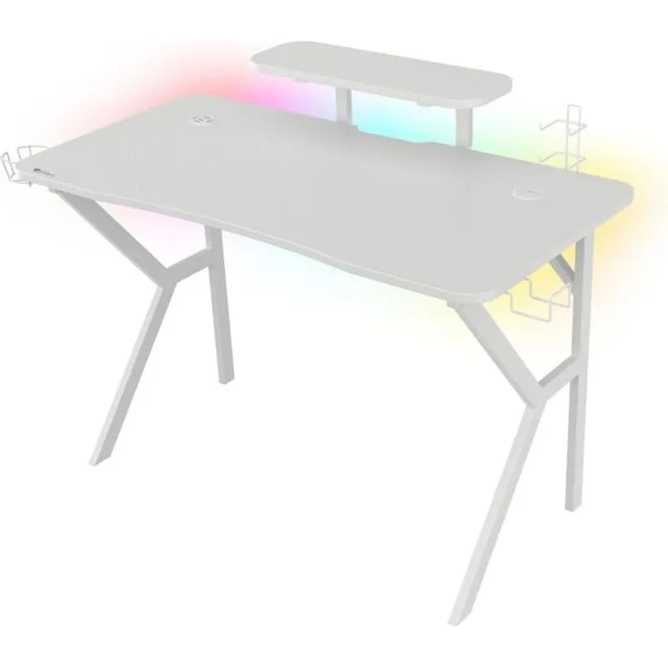 natec GENESIS Holm 320 RGB, Gerade, Konkave Form, MDF-Platten, Metall, Gaming, Weiß