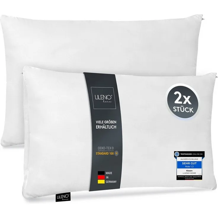 LILENO HOME Microfaserkissen - geeignet für Allergiker, in verschiedenen Größen - Made in Germany, Füllung: 100% Polyester, Rückenschläfer, Seitenschläfer, Bauchschläfer, Set, 2er Set, Kissen 50x70 cm mit Reißverschluss, als Bettkissen oder Dekokissen