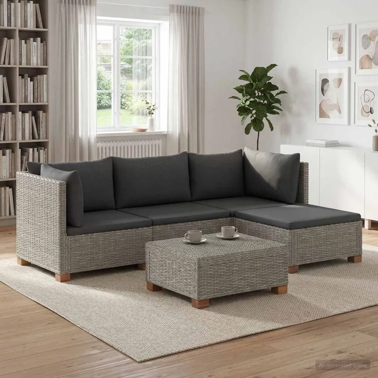 vidaXL 5 Stk. Rattan-Lounge-Set mit Kissen GENDT Naturrattan Kubu Grau 3429849