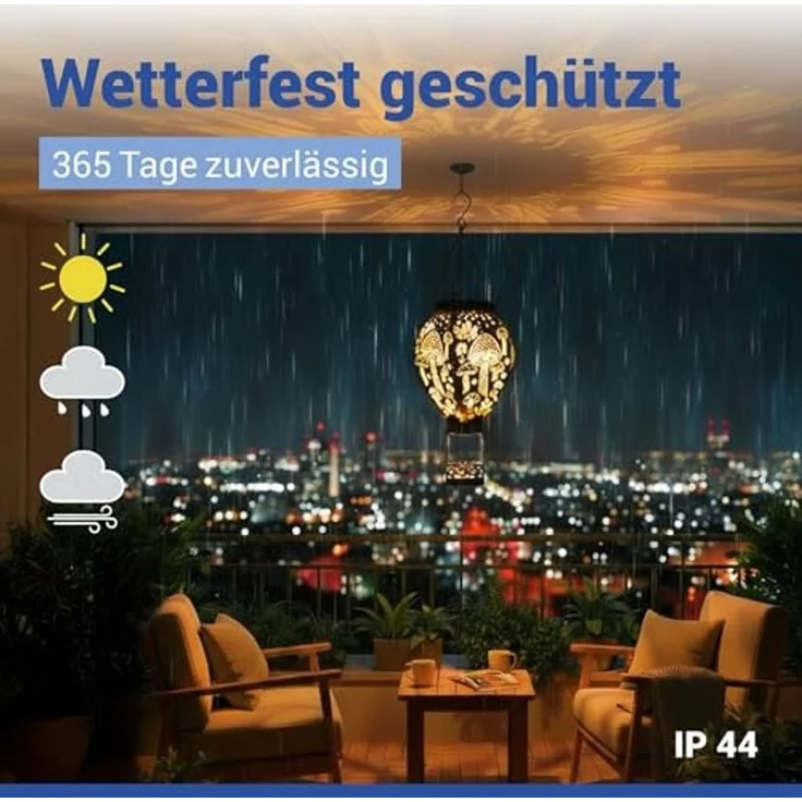 Maximex Solar Gartenleuchte Heißluftballon in Bronze-Optik, hängend, warmweiße LEDs, Dämmerungssensor, wetterfest, Solarleuchte für Garten, Balkon und Terrasse, Ø 15x47 cm, Metall – Bild 3